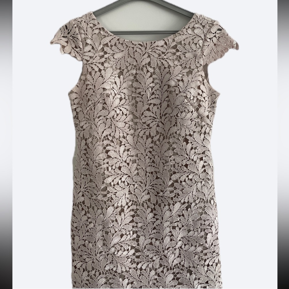 Eliza J Embroidered Powder Pink Lace Overlay Cocktail Dress - Size 4 - Picture 4 of 16
